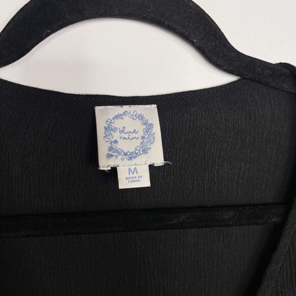 Francescas Blue Rain Medium Black Floral Embroidered V Neck Tiered Dress Crepe - Picture 8 of 10